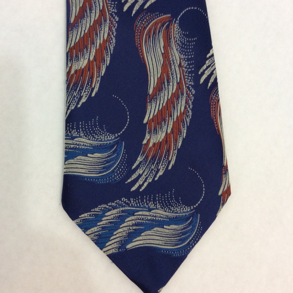 Vintage Navy Red White Feather Clip On Tie Poly View 2